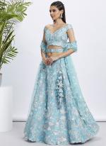 Organza Turquoise Blue Wedding Wear Sequinned Lehenga Choli